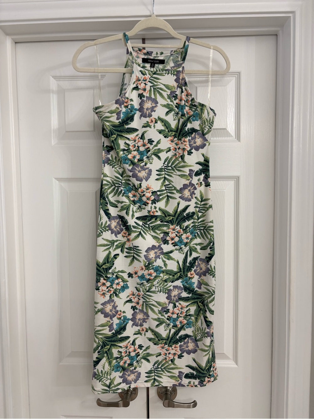 New Look White Tropical Floral Halter Midi Dress
